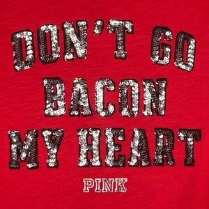 Victoria’s Secret PINK XS Love Bacon 🥓 Bling Sequin Tee Freedom Valentine